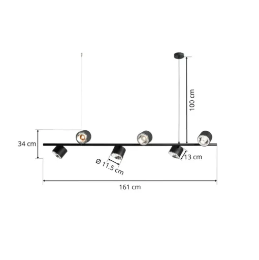 Hanglamp Bot, zwart, 6-lamps