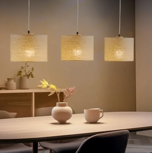 Hanglamp Canvas, linnen kappen, 3-lamps