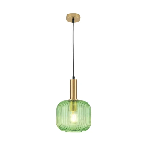 Hanglamp Carneval, antiek messing/groen, Ø 20 cm, glas