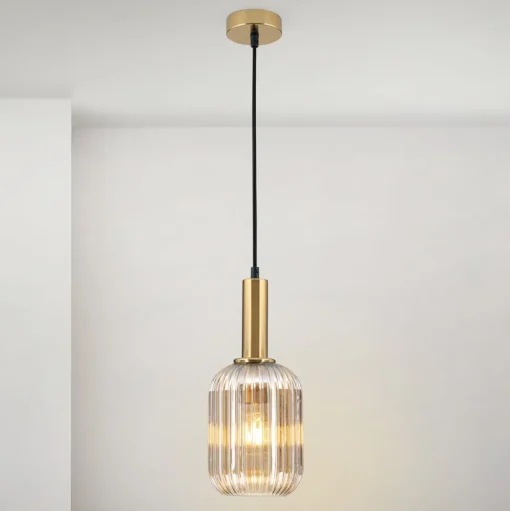 Hanglamp Carneval, antiek messing/amber, Ø 14 cm, glas