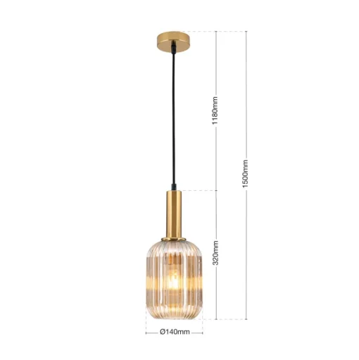 Hanglamp Carneval, antiek messing/amber, Ø 14 cm, glas