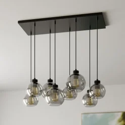 Hanglamp Cubus, 95 cm lang, 8-lamps, rookgrijs, glas