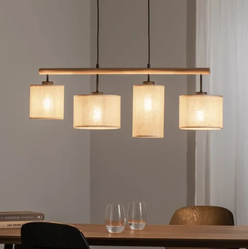 Hanglamp Deva Nature, 4-lamps, textiel