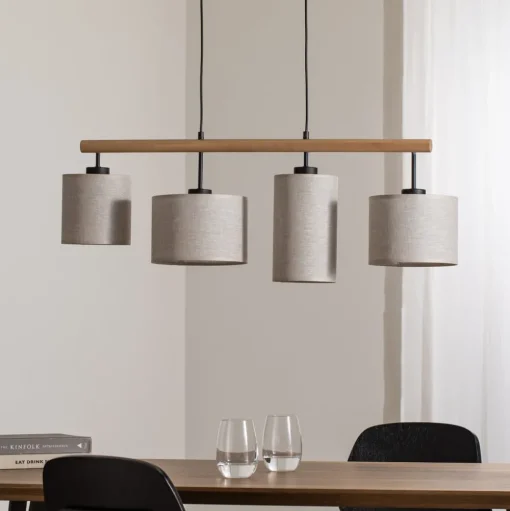 Hanglamp Deva Nature, 4-lamps, textiel