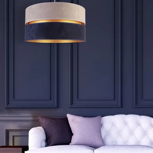 Hanglamp Duo marineblauw/grijs/goud Ø40cm 1-lichts
