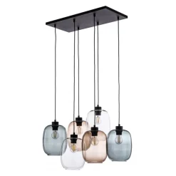 Hanglamp Elio, glas, bruin/helder/grijs, rechthoek 6-lamps