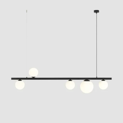 Hanglamp Garda 5, balk, metaal, glas, zwart, 5-lamps.
