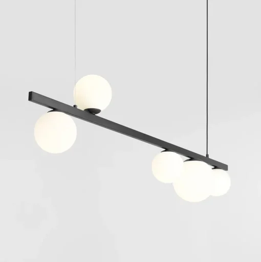 Hanglamp Garda 5, balk, metaal, glas, zwart, 5-lamps.