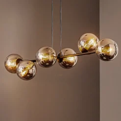 Hanglamp Glassy, 6-lamps, zwart, grafiet, glas, 110 cm