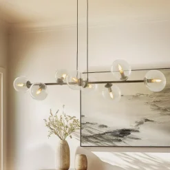 Hanglamp Glassy, 8-lamps, zwart, helder, glas, E14