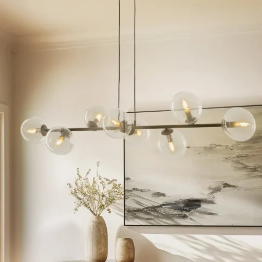 Hanglamp Glassy, 8-lamps, zwart, helder, glas, E14