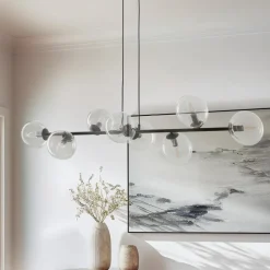 Hanglamp Glassy, 8-lamps, zwart, helder, glas, E14