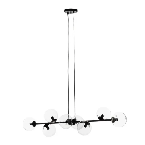 Hanglamp Glassy, 8-lamps, zwart, helder, glas, E14