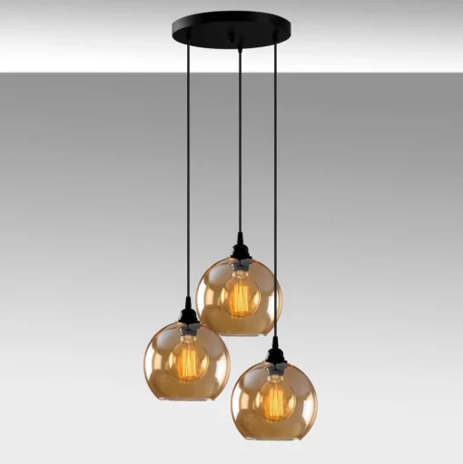 Hanglamp goud 021 3-lamps rondel glas Ø20cm