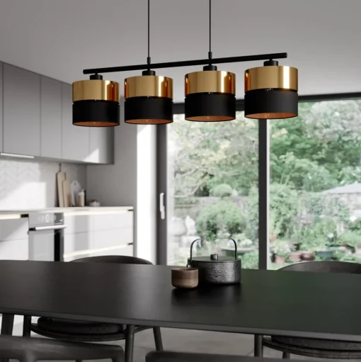 Hanglamp Hilton, zwart/goud, 4-lamps