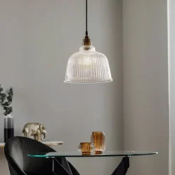 Hanglamp Leana, glas helder, 1-lamp, oud messing