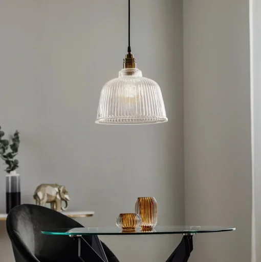 Hanglamp Leana, glas helder, 1-lamp, oud messing