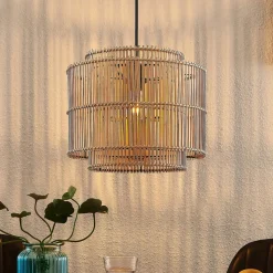 Hanglamp Lindby Bridga, Ø 35 cm, zwart, bamboe