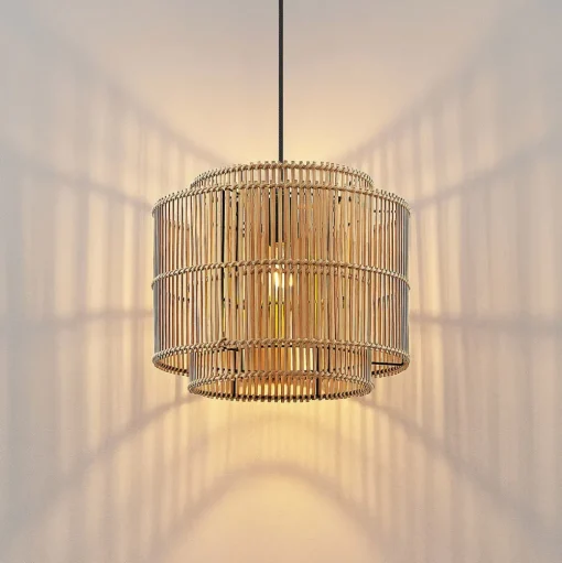 Hanglamp Lindby Bridga, Ø 35 cm, zwart, bamboe