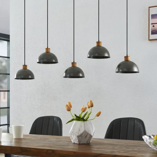 Hanglamp Lindby Durbis, 149 cm, zwart, 5-lamps, hout