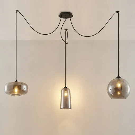 Hanglamp Lucande Zyli, 3-lamps, rookgrijs, glas