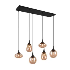 Hanglamp LUMINA, 6-lamps, zwart/oranje, glas