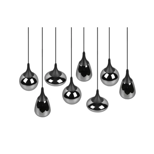 Hanglamp LUMINA, 8-lamps, zwart/chroom, glas
