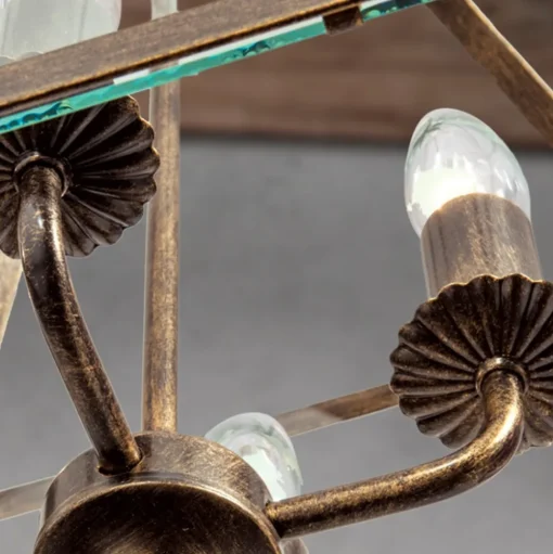 Hanglamp Manto, hoekig, goud antiek, 4-lamps