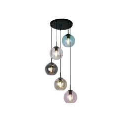 Hanglamp Mardi Gras II, 5-lamps, rond, zwart