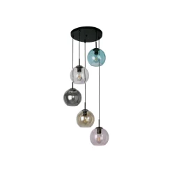 Hanglamp Mardi Gras II, 5-lamps, rond, zwart