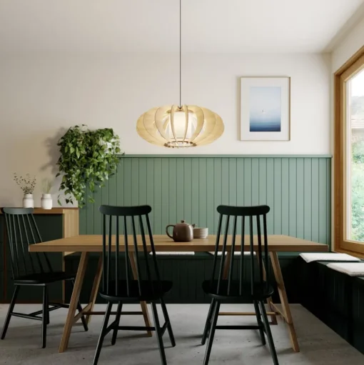Hanglamp Modern A L met houten lamellen, Ø 60 cm