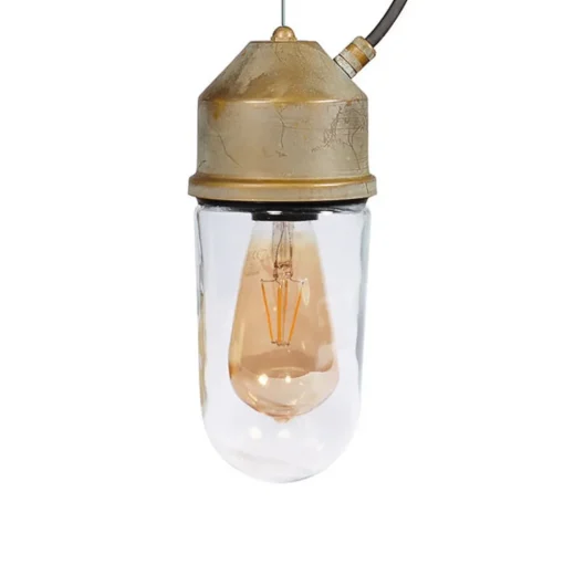 Hanglamp 1951N messing antiek, recht glas helder