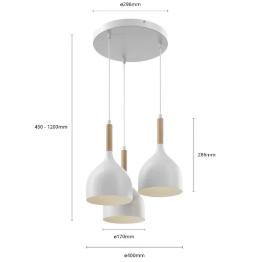 Hanglamp Noak 3-lamps rond wit/hout naturel