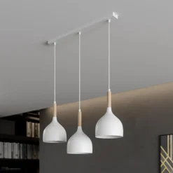 Hanglamp Noak, wit/hout naturel, 3-lamps lang