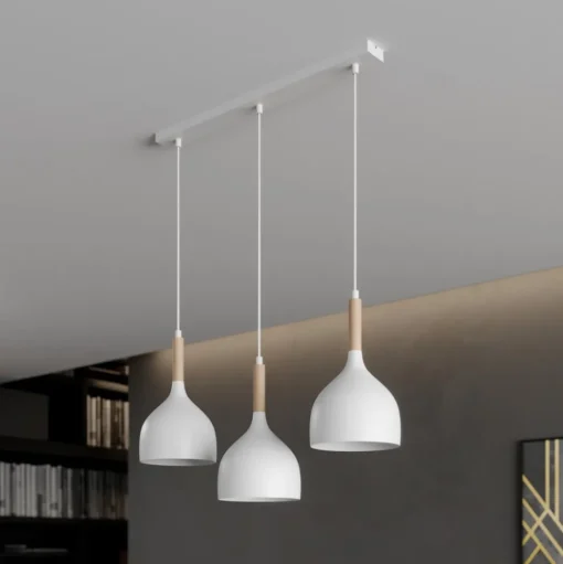 Hanglamp Noak, wit/hout naturel, 3-lamps lang
