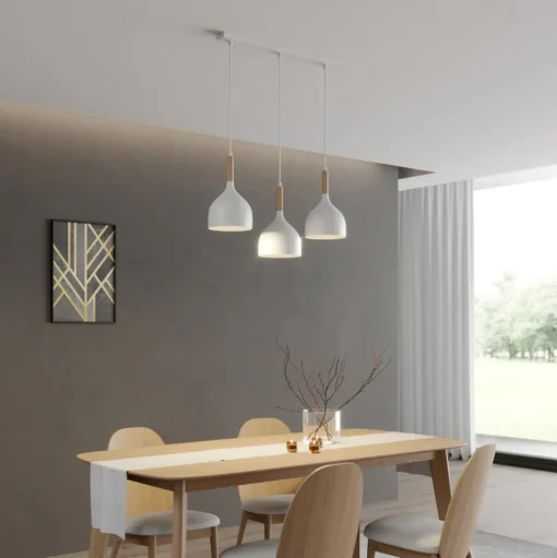 Hanglamp Noak, wit/hout naturel, 3-lamps lang