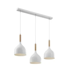 Hanglamp Noak, wit/hout naturel, 3-lamps lang