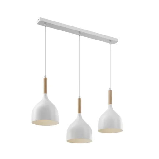 Hanglamp Noak, wit/hout naturel, 3-lamps lang
