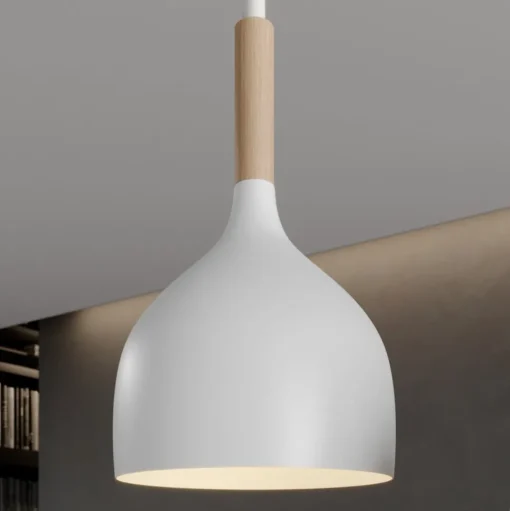 Hanglamp Noak, wit/hout naturel, 3-lamps lang