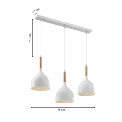 Hanglamp Noak, wit/hout naturel, 3-lamps lang