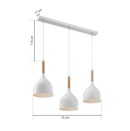 Hanglamp Noak, wit/hout naturel, 3-lamps lang