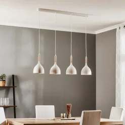 Hanglamp Noak, wit/hout naturel, 4-lamps lang