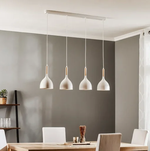 Hanglamp Noak, wit/hout naturel, 4-lamps lang