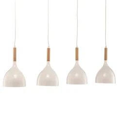Hanglamp Noak, wit/hout naturel, 4-lamps lang