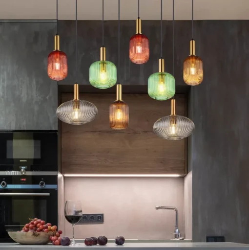 Hanglamp Normy, lengte 125 cm, kleurrijk, glas, 8-lamps.