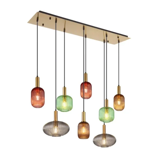 Hanglamp Normy, lengte 125 cm, kleurrijk, glas, 8-lamps.
