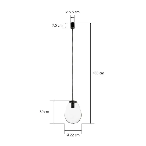 Hanglamp Pear S met glazen kap, zwart