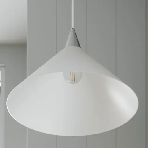Hanglamp Petra, wit, glas, Ø 40 cm, kegel, E27