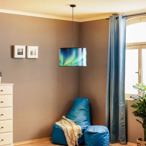 Hanglamp Print L Hemel met poollicht turkoois