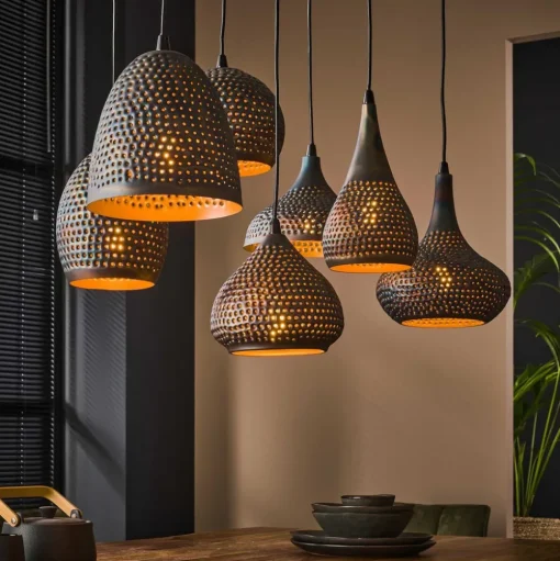 Hanglamp Punchray, 7-lamps, formenmix